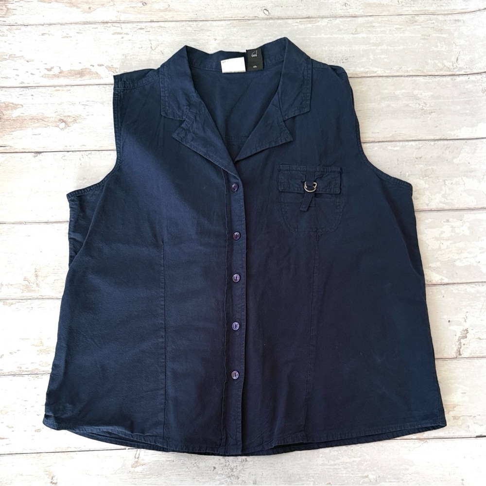 Erika XL Women’s Navy Blue Button Up Tank Top Shirt X Large 100% Cotton